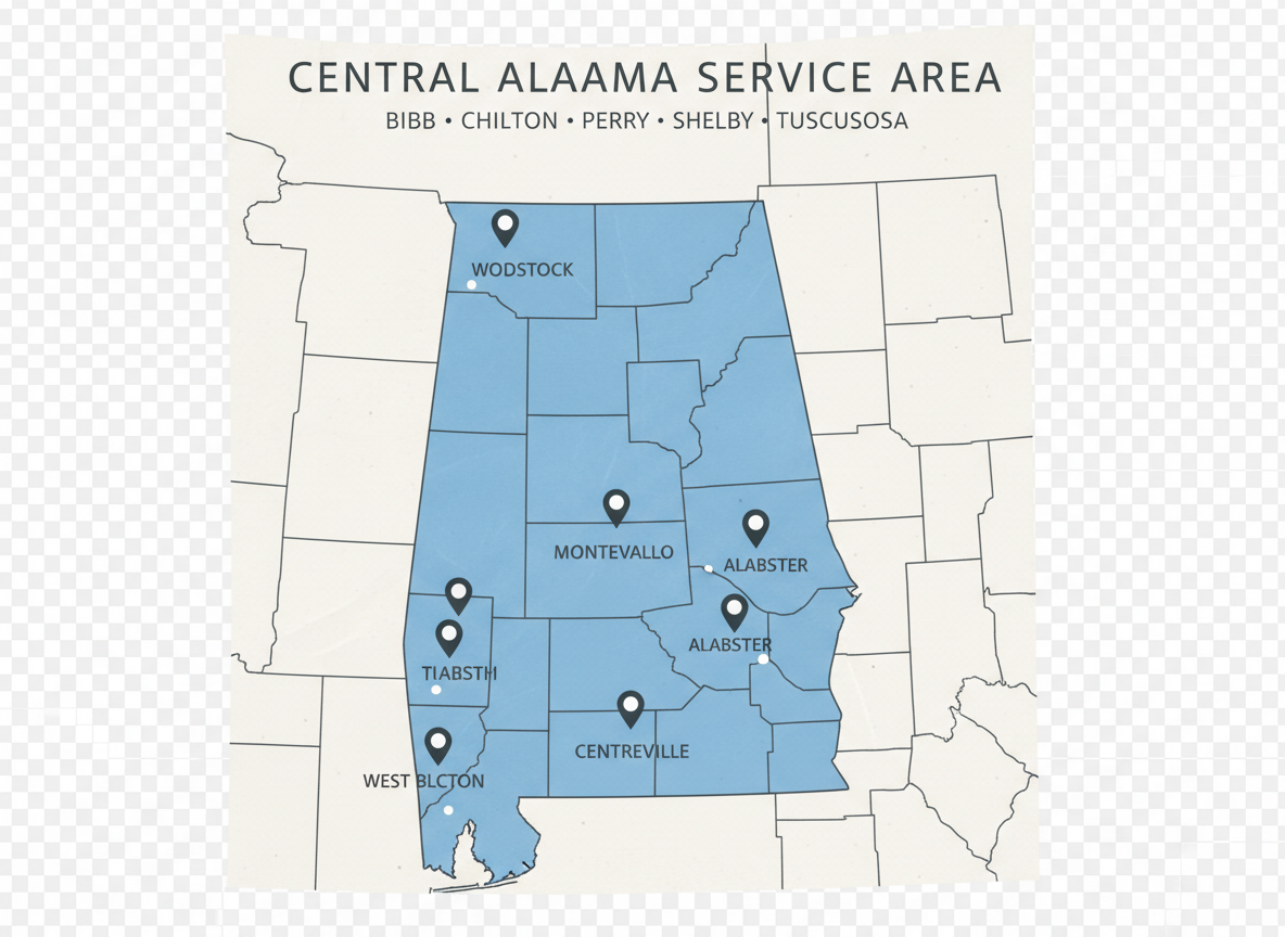 Map of Central Alabama Service Areas